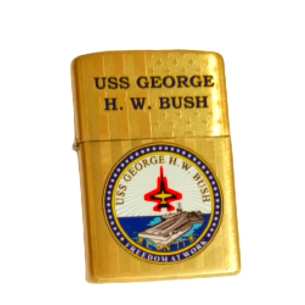 USS George HW Bush CVN-77 US Navy Aircraft Carrier Brass Zippo Commemorate Light
